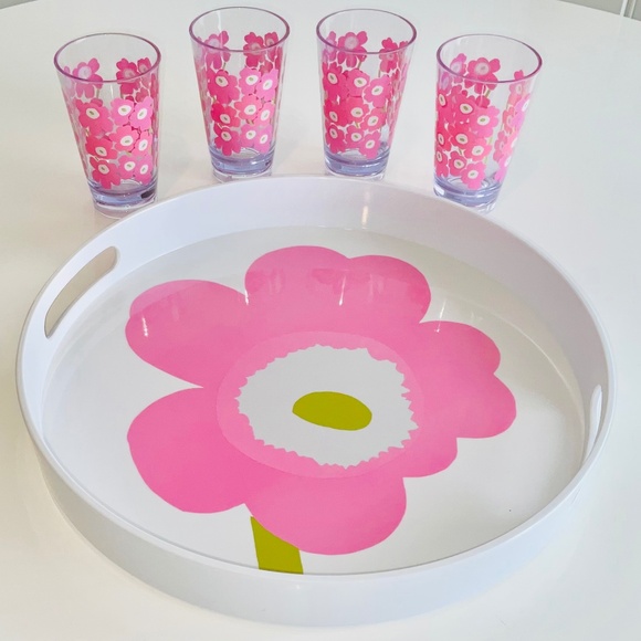 Marimekko Unikko Large Pink and White Serving Tray and matching Cup Set NWT - Picture 8 of 16